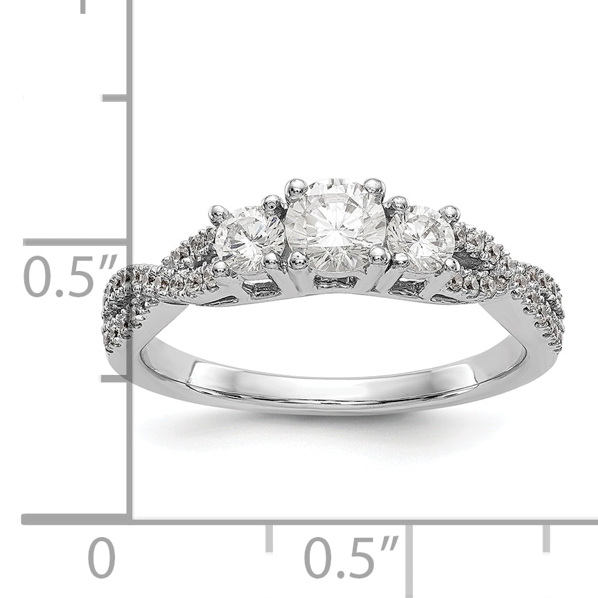 14K White Gold 3 Stone Plus (Holds 4.5mm Round Center) Diamond Semi Mount Engagement Ring