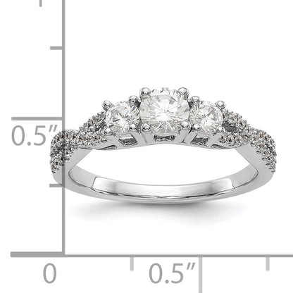 14K White Gold 3 Stone Plus (Holds 4.5mm Round Center) Diamond Semi Mount Engagement Ring
