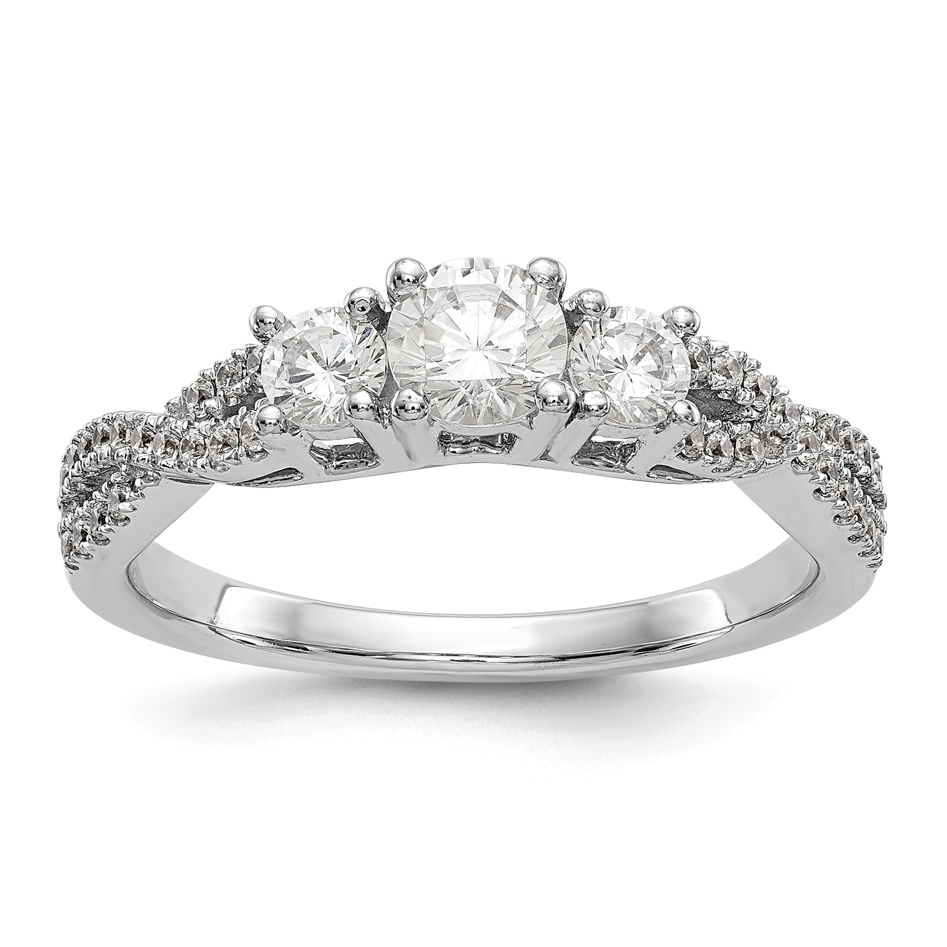 14K White Gold 3 Stone Plus (Holds 4.5mm Round Center) Diamond Semi Mount Engagement Ring