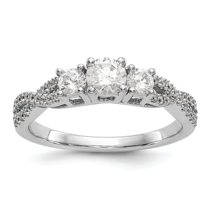 14K White Gold 3 Stone Plus (Holds 4.5mm Round Center) Diamond Semi Mount Engagement Ring