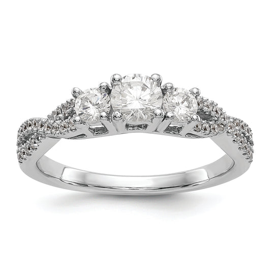 14K White Gold 3 Stone Plus (Holds 4.5mm Round Center) Diamond Semi Mount Engagement Ring