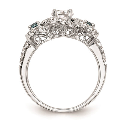 14k White Gold Blue and White Simulated Diamond Engagement Ring