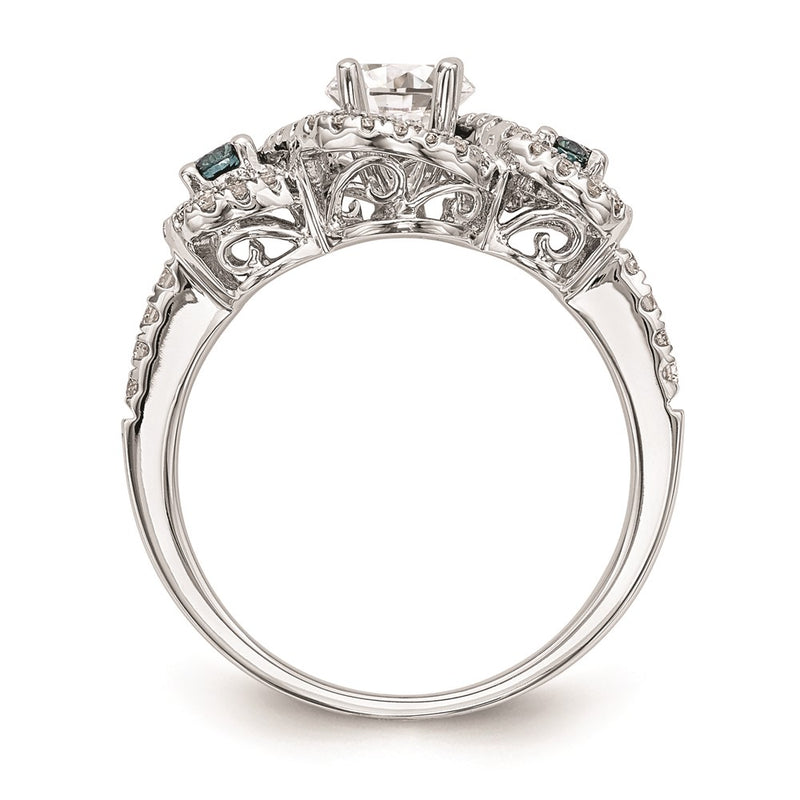 14k White Gold Blue and White Simulated Diamond Engagement Ring