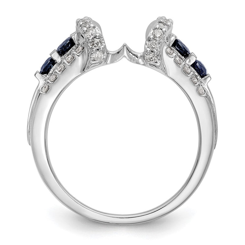 14K White Gold 3/8 Carat Diamond And Blue Sapphire Complete Wrap Ring
