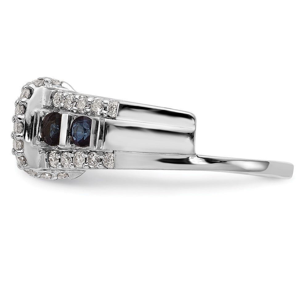 14K White Gold 3/8 Carat Diamond And Blue Sapphire Complete Wrap Ring