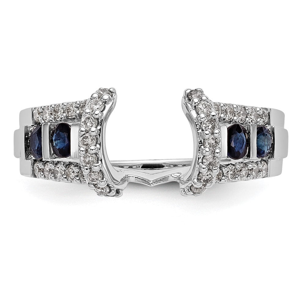 14K White Gold 3/8 Carat Diamond And Blue Sapphire Complete Wrap Ring