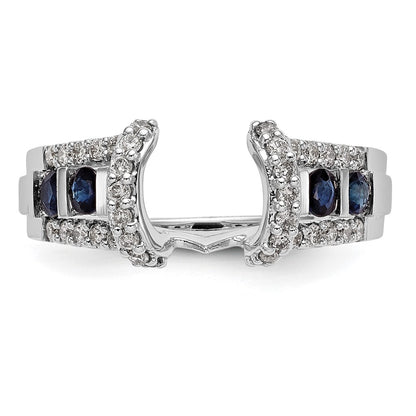 14K White Gold 3/8 Carat Diamond And Blue Sapphire Complete Wrap Ring