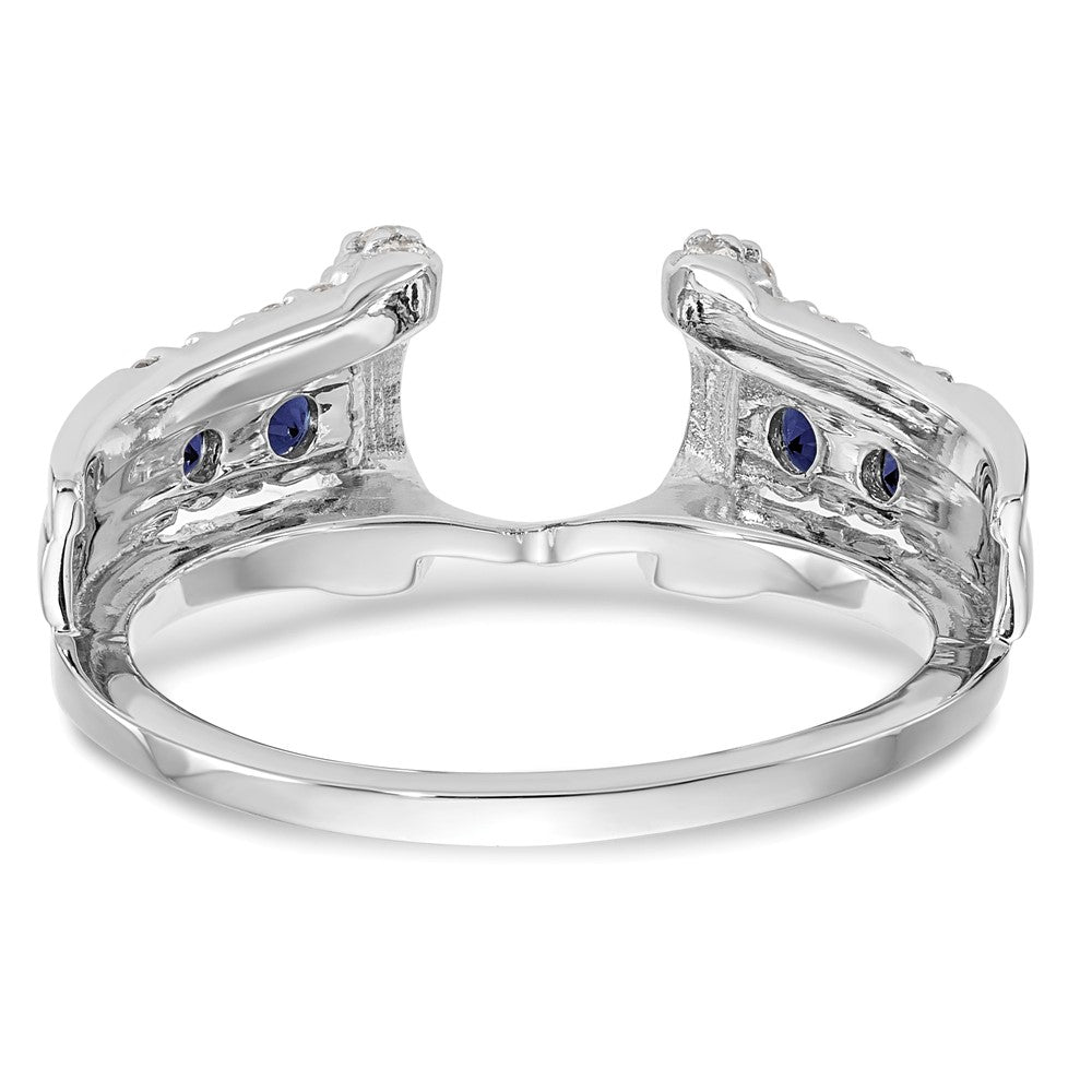 14K White Gold 3/8 Carat Diamond And Blue Sapphire Complete Wrap Ring