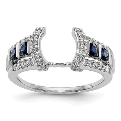 14K White Gold 3/8 Carat Diamond And Blue Sapphire Complete Wrap Ring