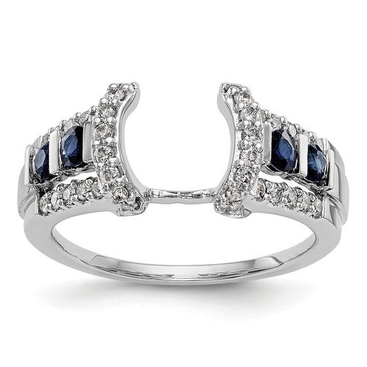 14K White Gold 3/8 Carat Diamond And Blue Sapphire Complete Wrap Ring