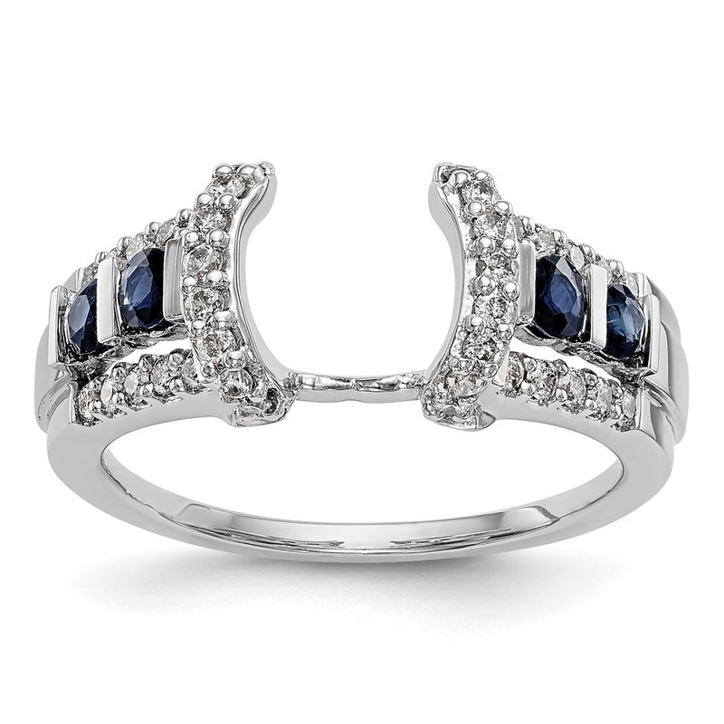 14K White Gold 3/8 Carat Diamond And Blue Sapphire Complete Wrap Ring