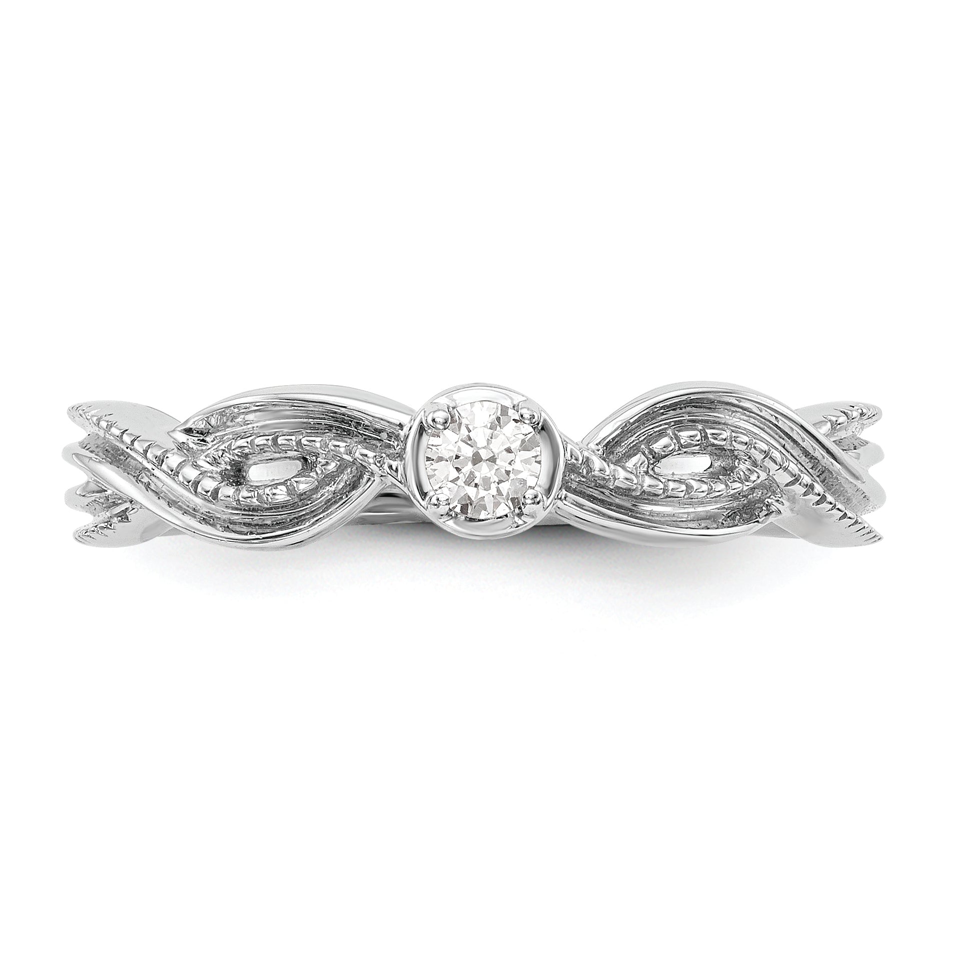 14K White Gold First Promise Criss Cross 1/10 Carat Round Diamond Complete Promise/Engagement Ring