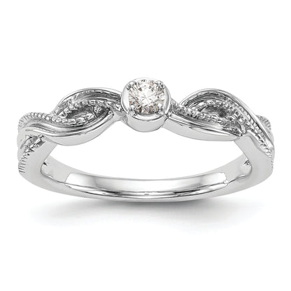 14K White Gold First Promise Criss Cross 1/10 Carat Round Diamond Complete Promise/Engagement Ring