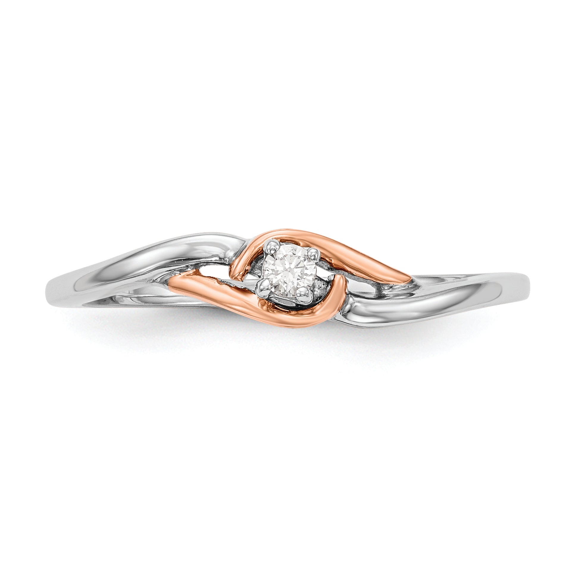14K Two Tone First Promise White And Rose Gold 1/20 Carat Round Diamond Complete Promise/Engagement Ring