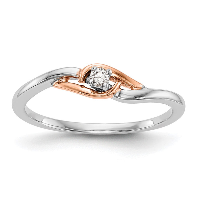 14K Two Tone First Promise White And Rose Gold 1/20 Carat Round Diamond Complete Promise/Engagement Ring