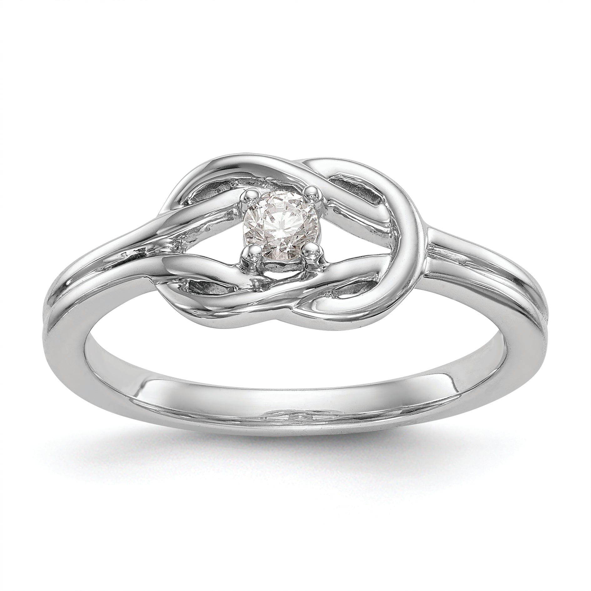 14K White Gold First Promise Love Knot 1/8 Carat Round Diamond Complete Promise/Engagement Ring