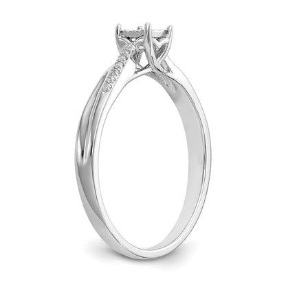 10K White Gold Square Illusion 1/20 Carat Diamond Complete Engagement Ring