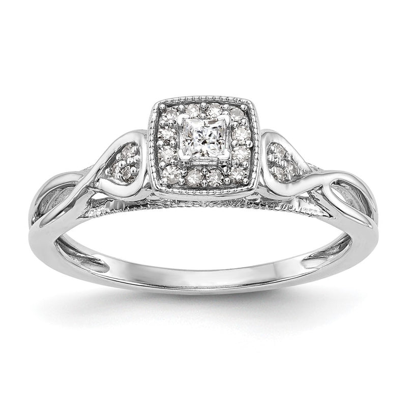 14K White Gold First Promise Criss Cross 1/5 Carat Round Diamond Complete Promise/Engagement Ring