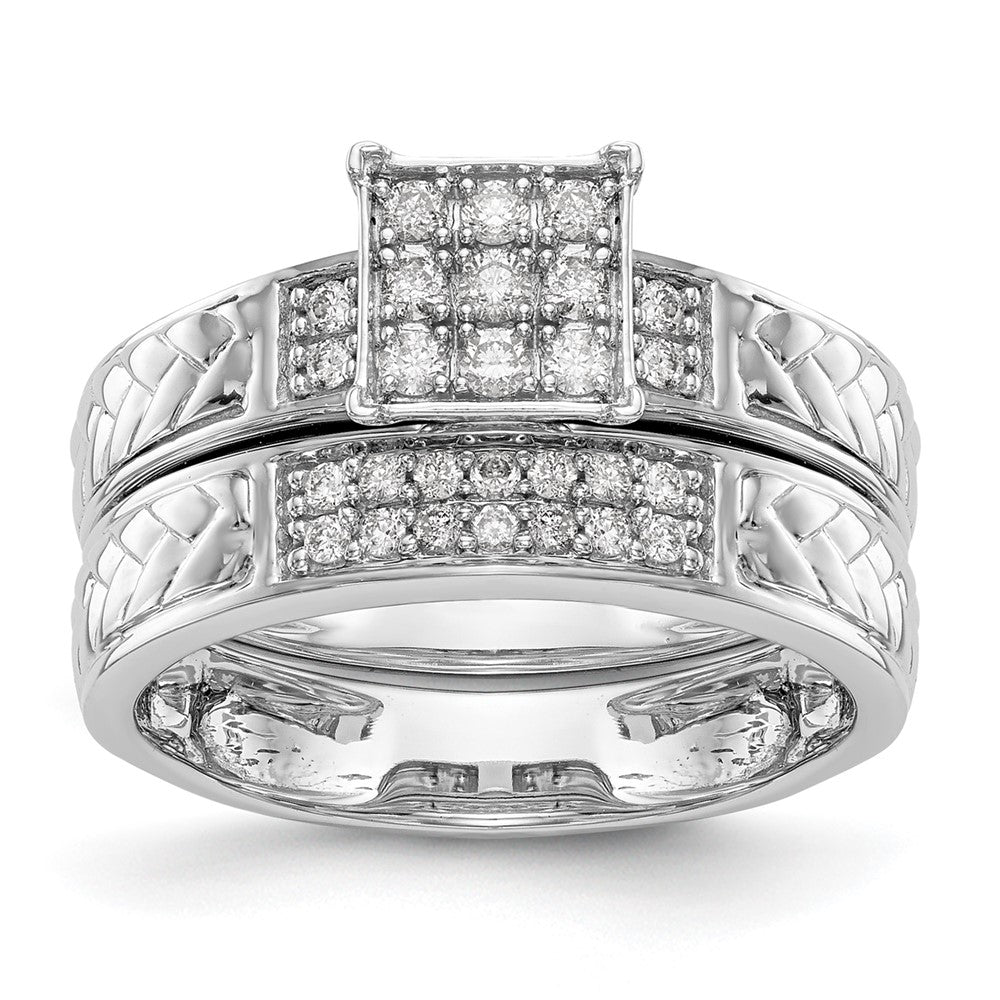 10K White Gold Square Cluster 1/6 Carat Diamond Trio Complete Engagement Ring