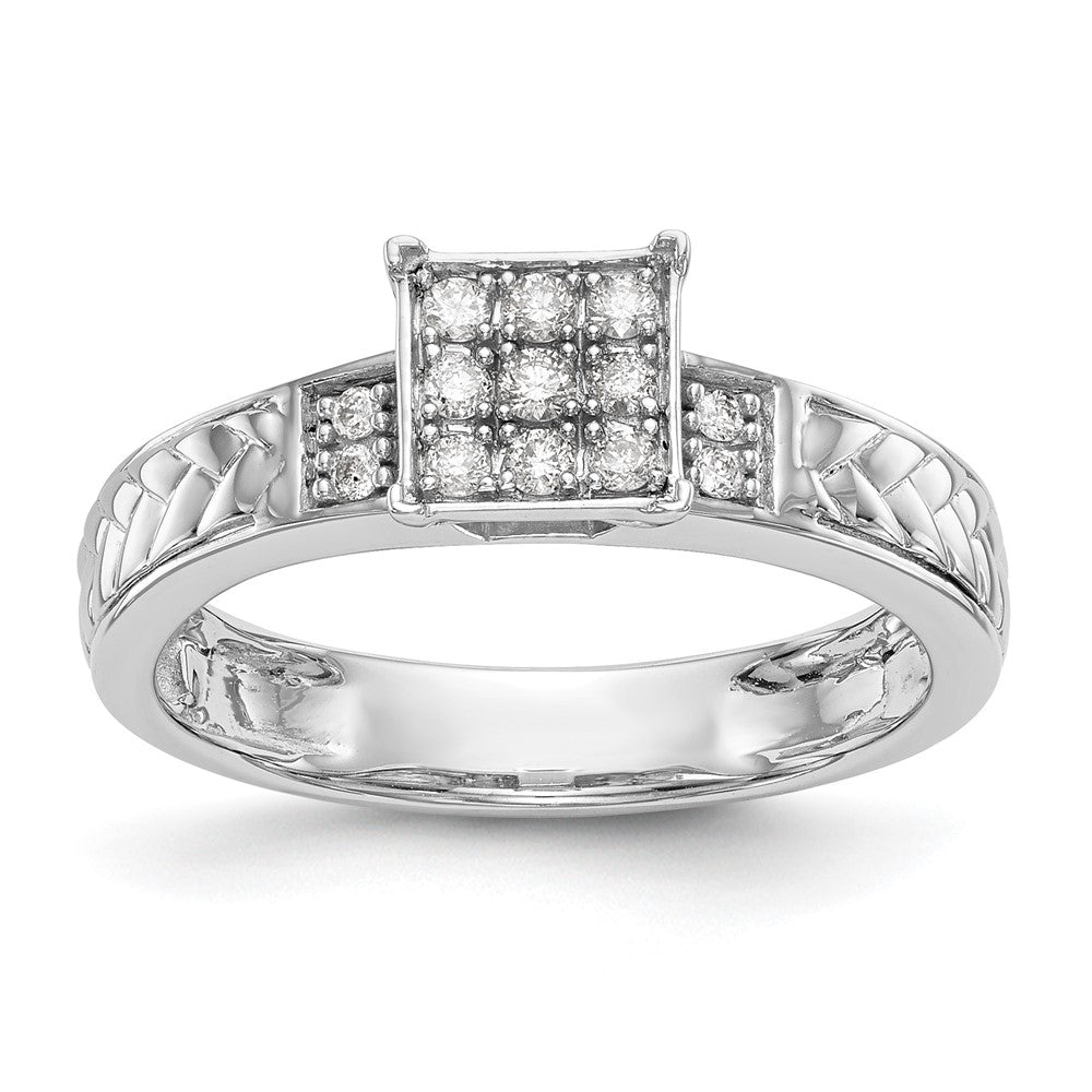 10K White Gold Square Cluster 1/6 Carat Diamond Trio Complete Engagement Ring