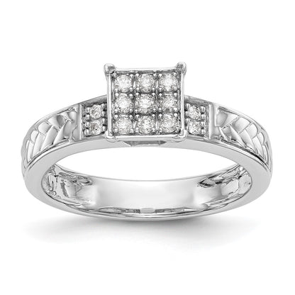 10K White Gold Square Cluster 1/6 Carat Diamond Trio Complete Engagement Ring