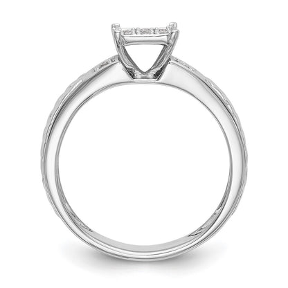 14K White Gold Square Cluster AA Quality 1/6 carat Diamond Trio Complete Engagement Ring