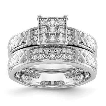 14K White Gold Square Cluster AA Quality 1/6 carat Diamond Trio Complete Engagement Ring