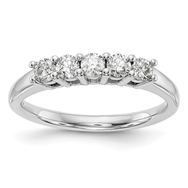 14K White Gold 5-Stone Shared Prong 1/2 carat Round Complete Diamond Wedding Band Ring