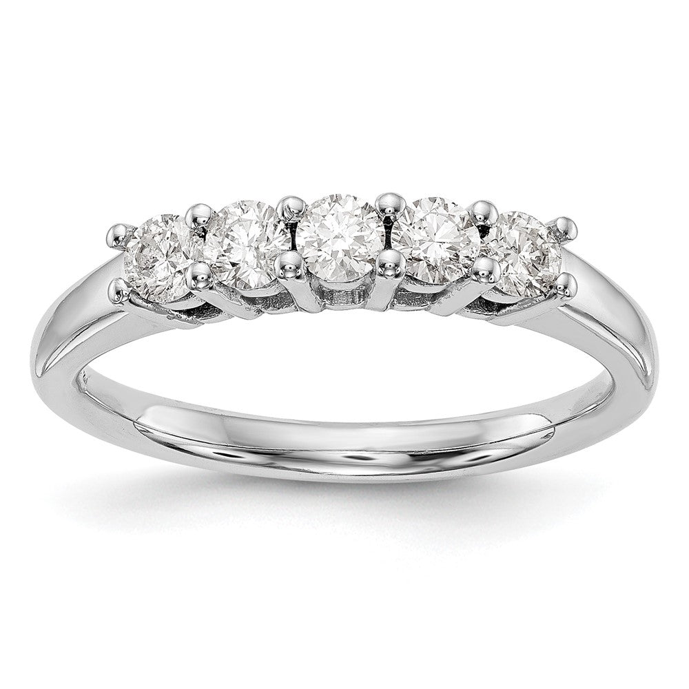 14K White Gold 5-Stone Shared Prong 3/4 carat Round Complete Diamond Wedding Band Ring