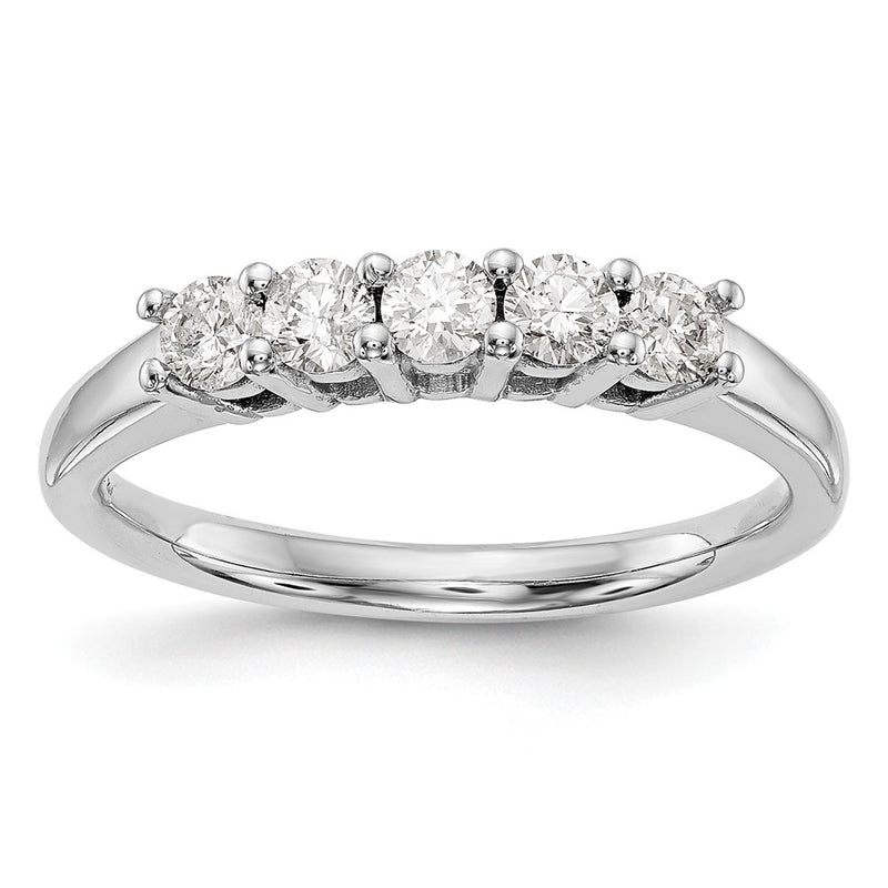 14K White Gold 5-Stone Shared Prong 3/4 carat Round Complete Diamond Wedding Band Ring