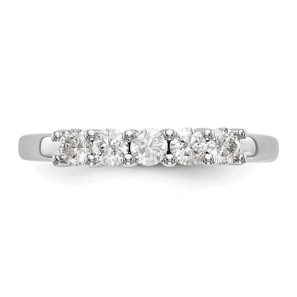 14K White Gold 5-Stone Shared Prong 1 carat Round Complete Diamond Wedding Band Ring