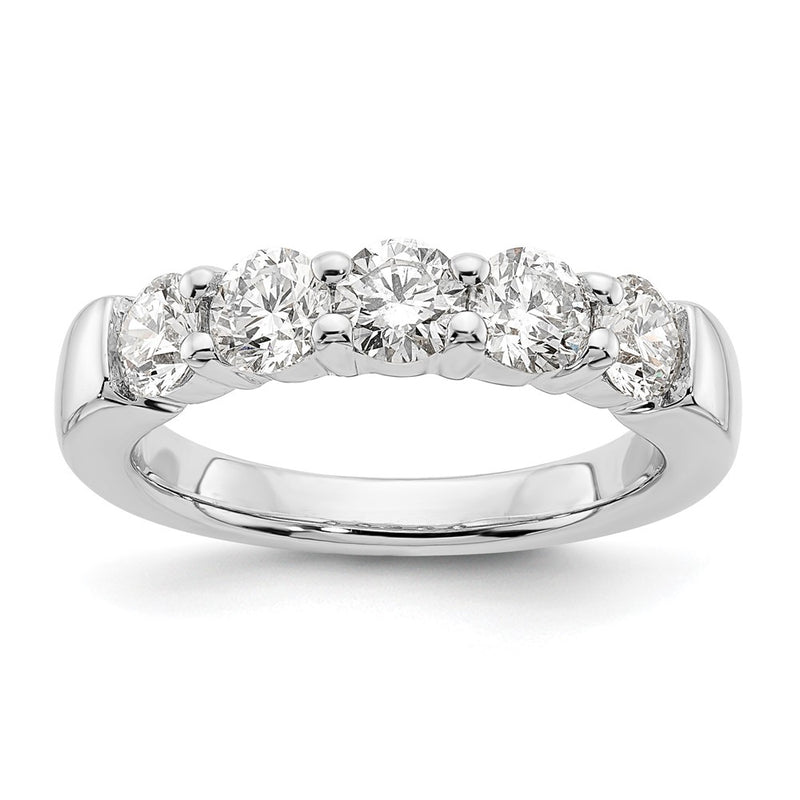 14K White Gold 5 Stone Shared Prong 1.5 Carat Round Complete Diamond Band
