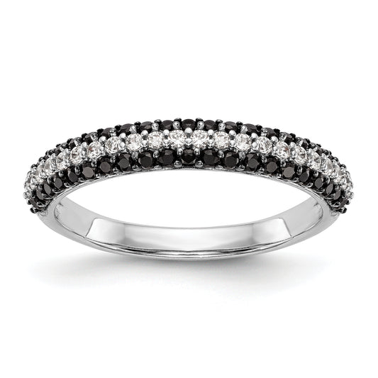 14K White Gold Black & White Real Diamond Band