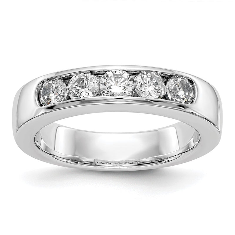 14K White Gold 5-Stone 3/4 carat Round Diamond Complete Channel Wedding Band Ring