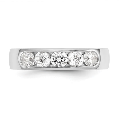 14K White Gold 5-Stone 1 carat Round Diamond Complete Channel Wedding Band Ring
