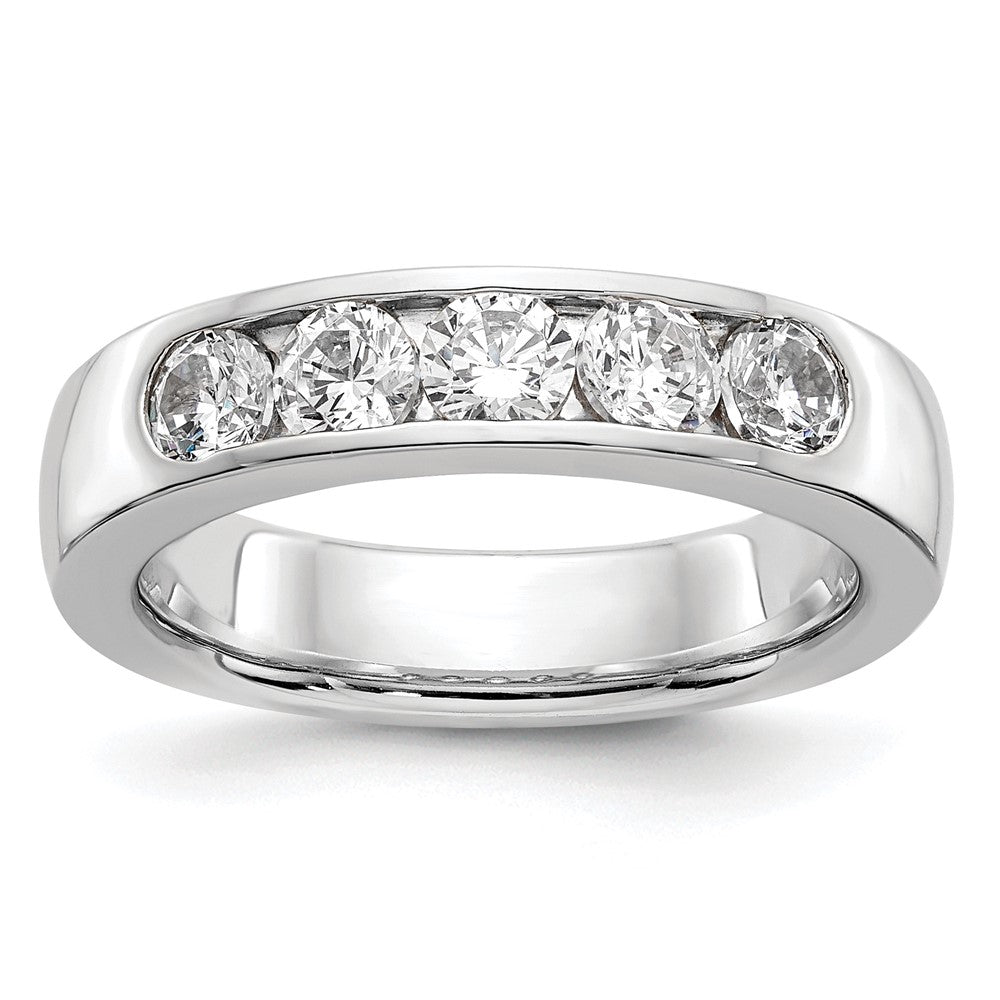 14K White Gold 5-Stone 1 carat Round Diamond Complete Channel Wedding Band Ring