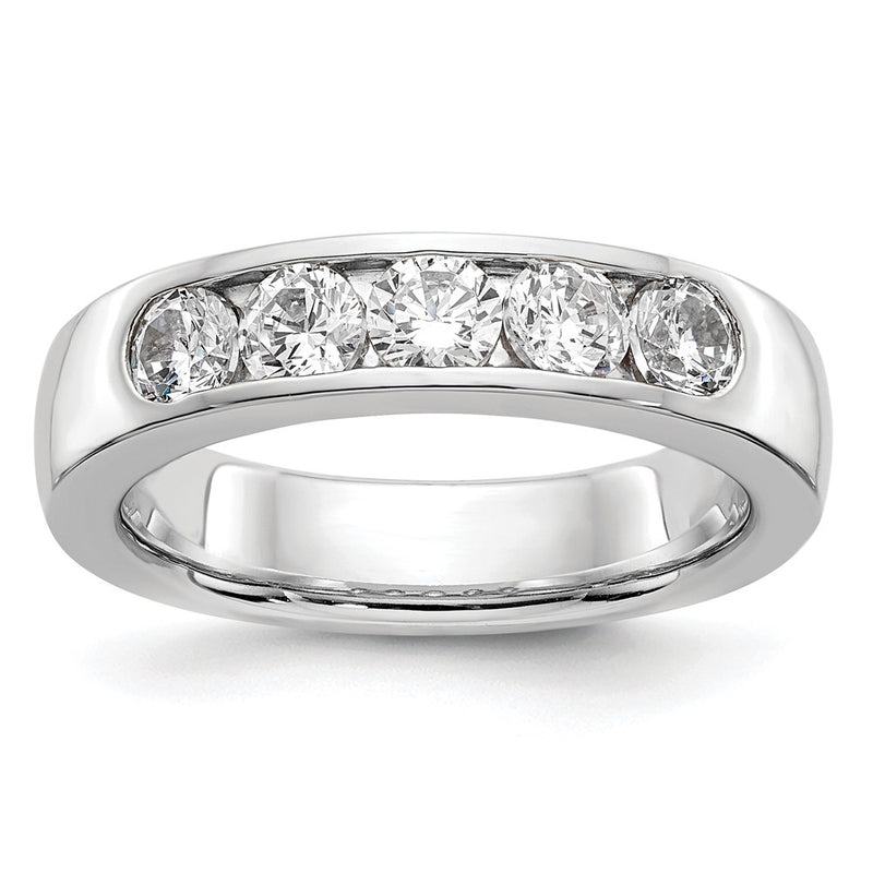 14K White Gold 5-Stone 1 carat Round Diamond Complete Channel Wedding Band Ring