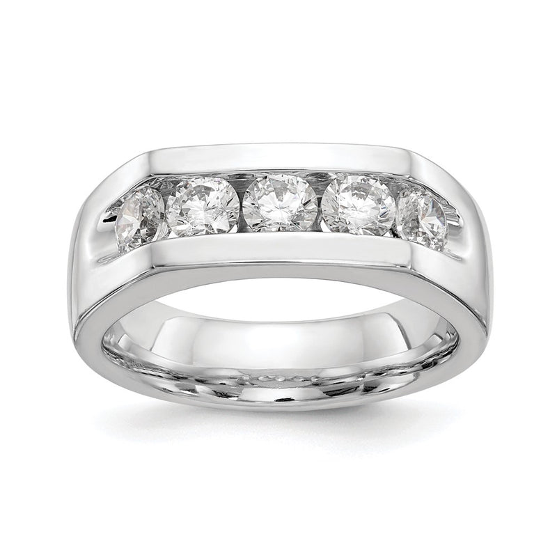 14K White Gold 5-Stone 1 carat Round Diamond Complete Channel Wedding Band Ring