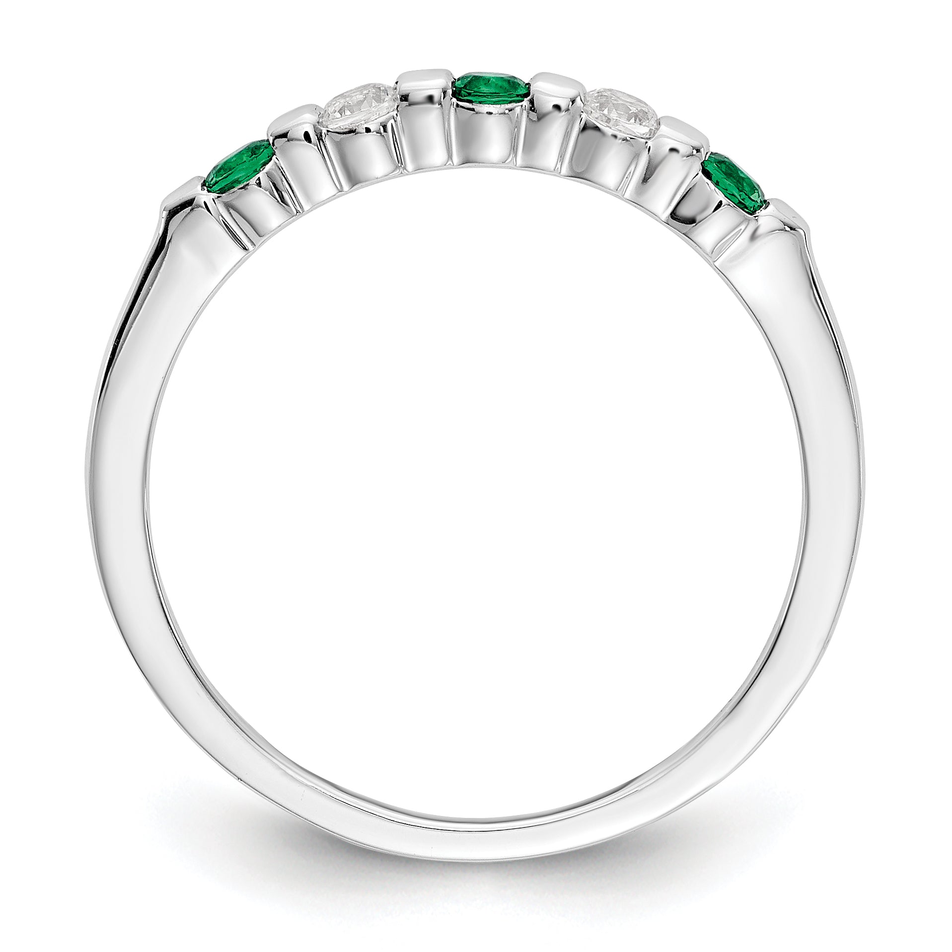 14k White Gold Real Diamond w/Emerald Band