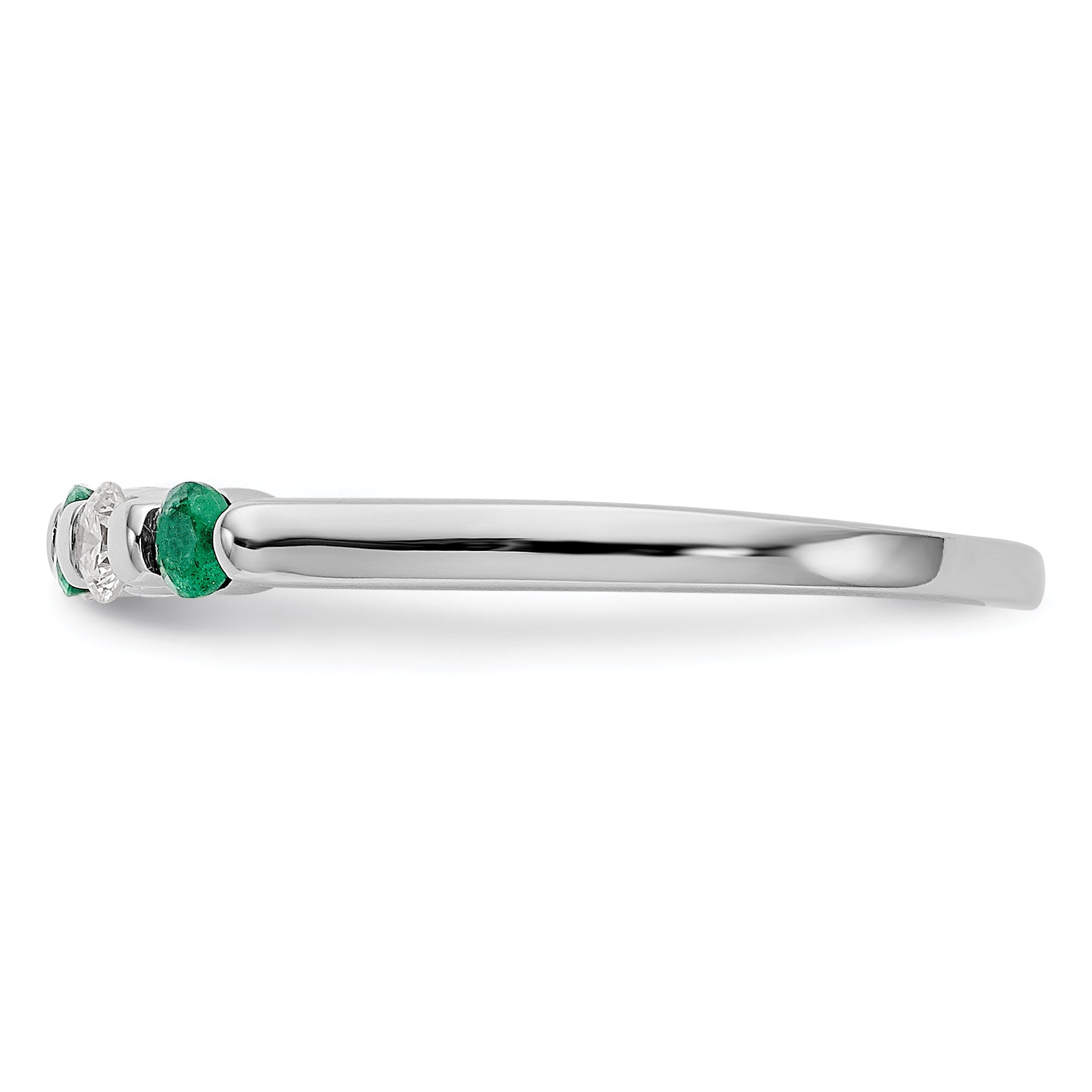 14k White Gold Real Diamond w/Emerald Band
