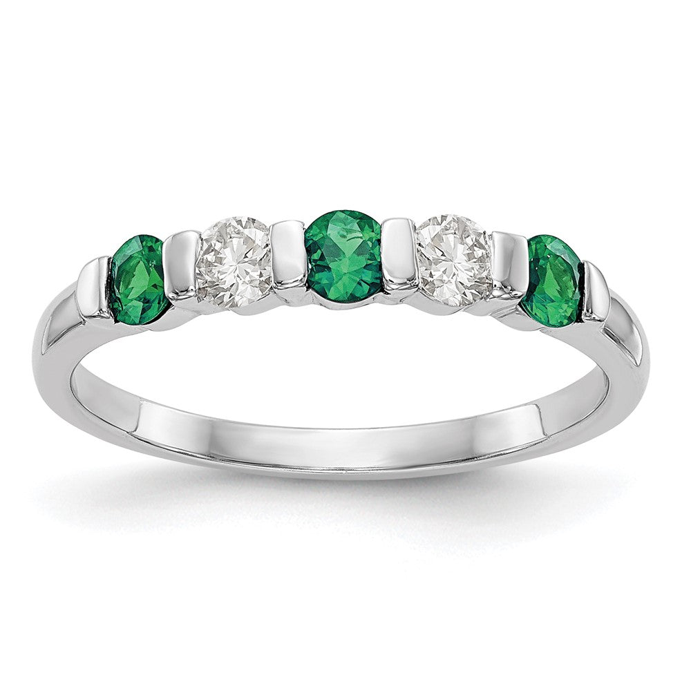 14k White Gold Real Diamond w/Emerald Band