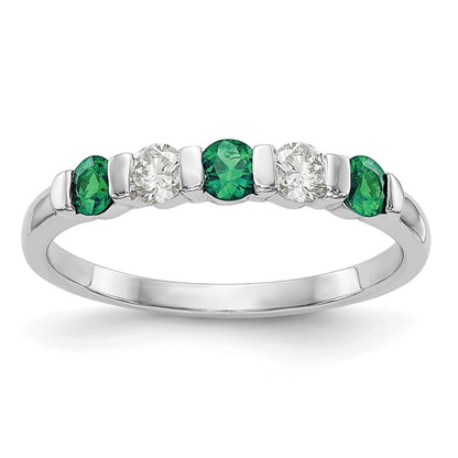14k White Gold Real Diamond w/Emerald Band
