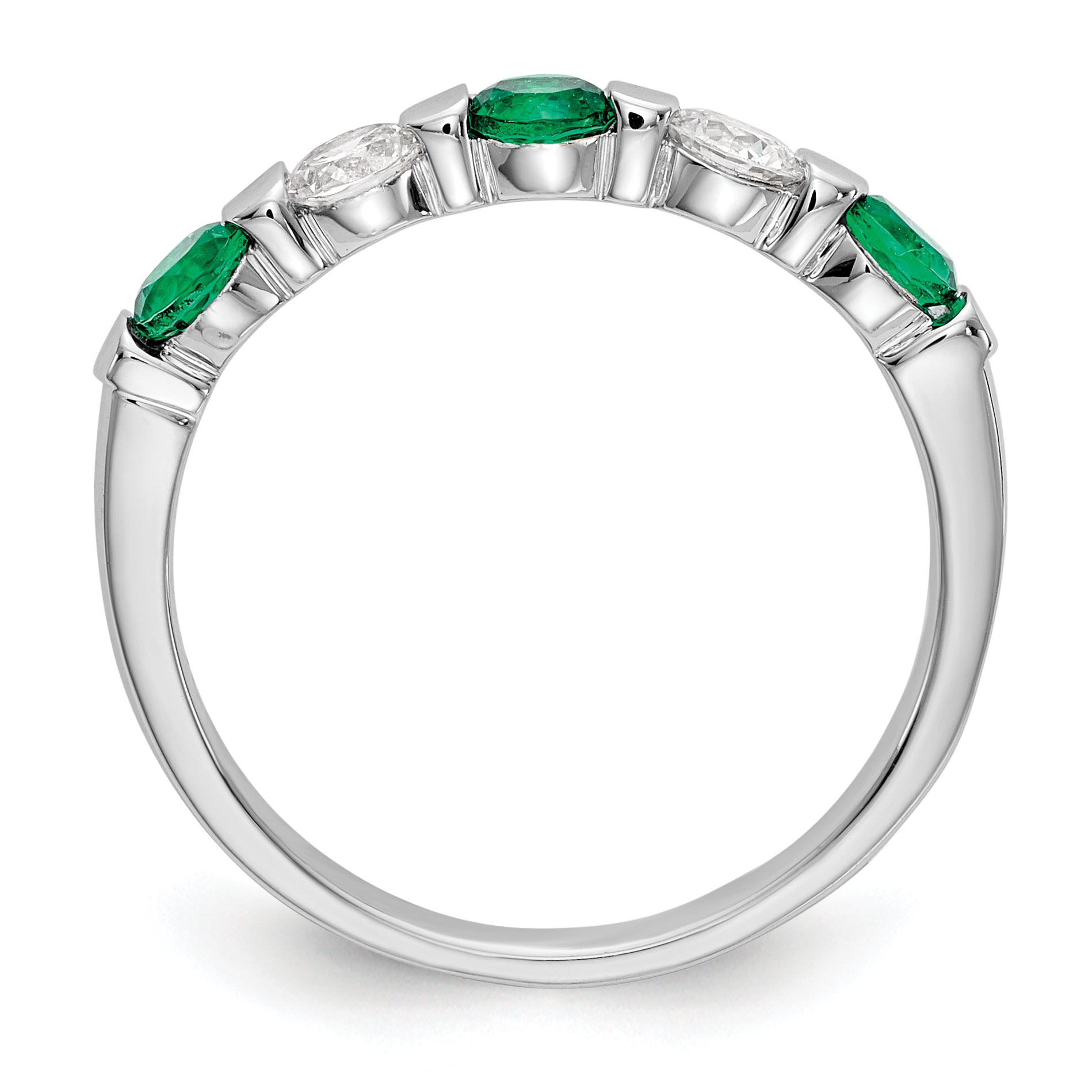 14k White Gold Real Diamond w/Emerald Band