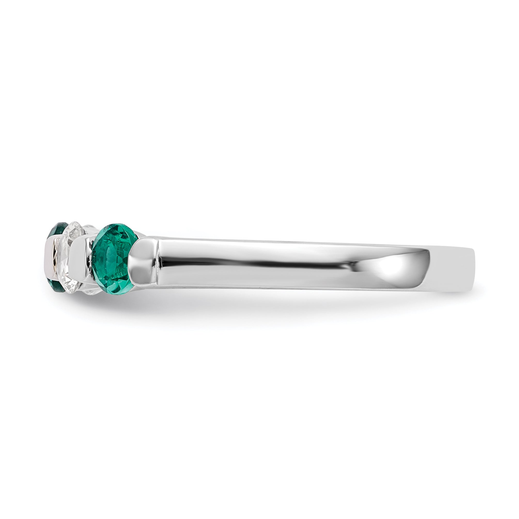 14k White Gold Real Diamond w/Emerald Band