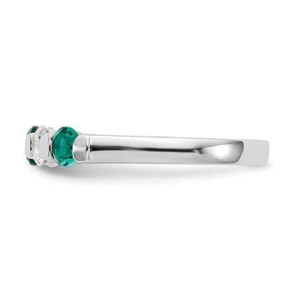 14k White Gold Real Diamond w/Emerald Band