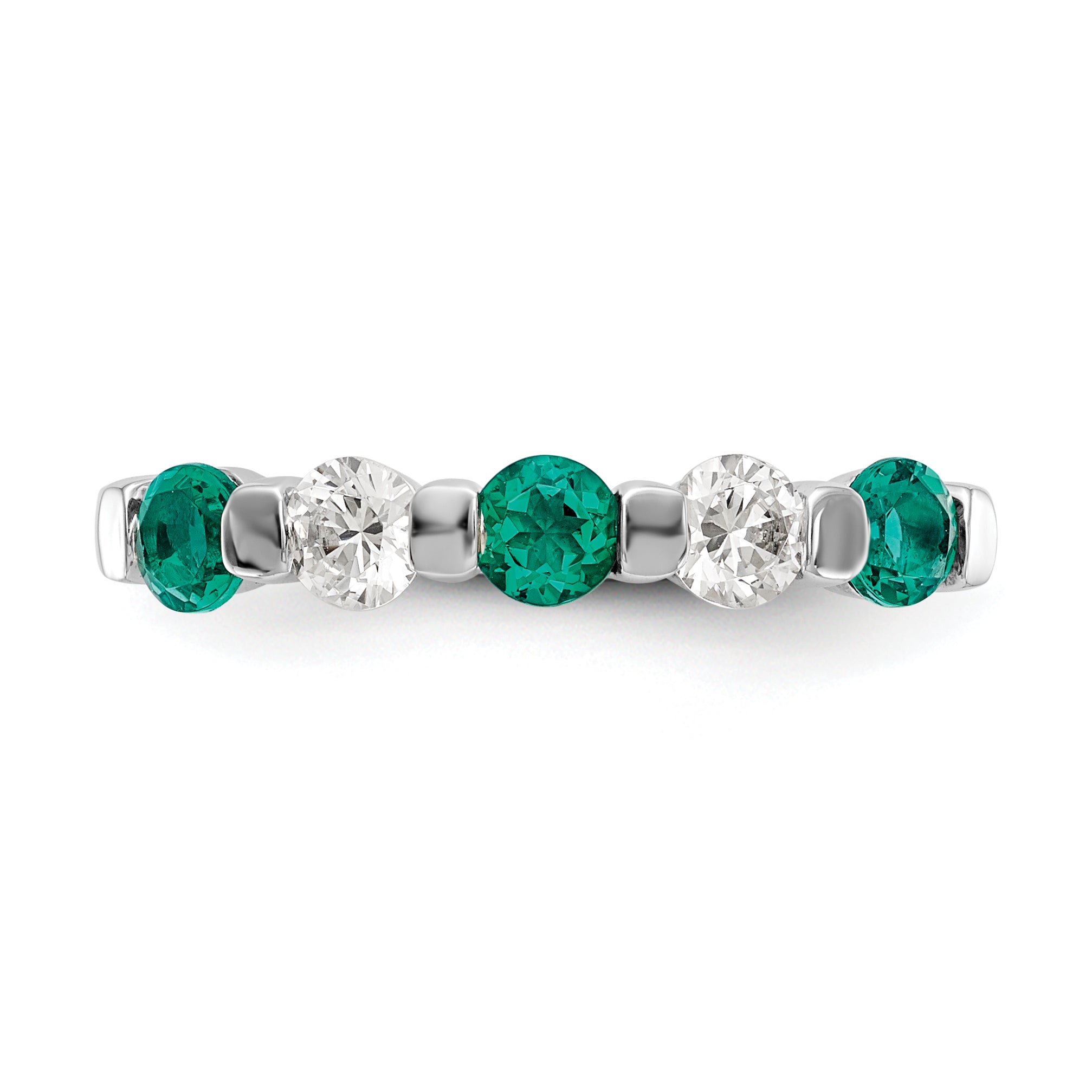 14k White Gold Real Diamond w/Emerald Band