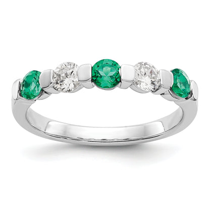 14k White Gold Real Diamond w/Emerald Band
