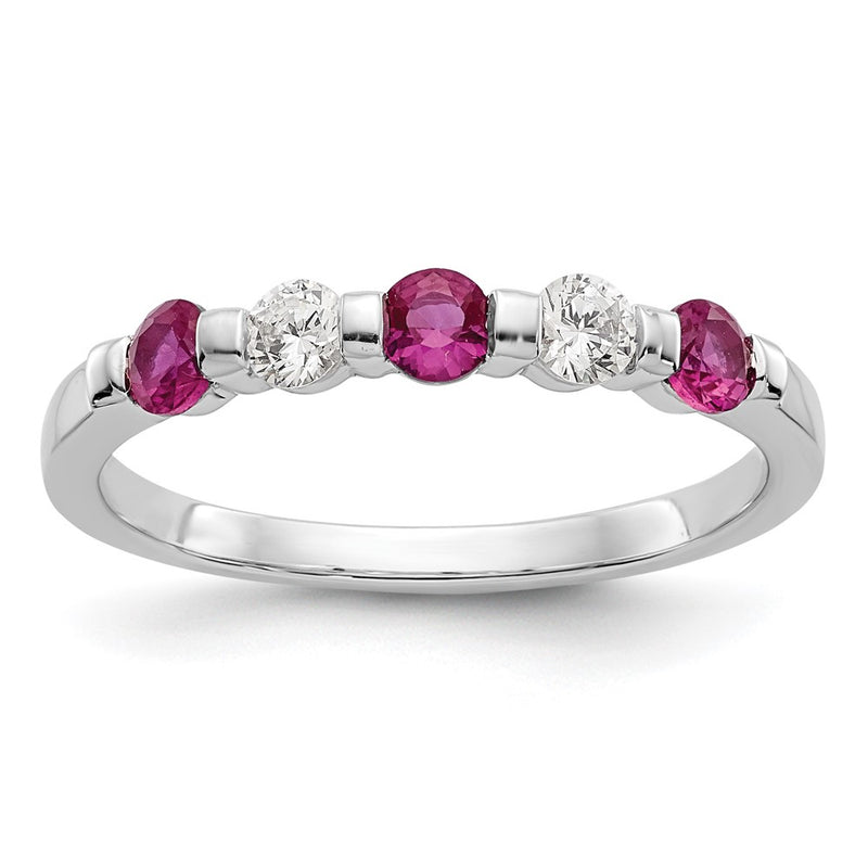 14k White Gold Real Diamond w/Ruby Band
