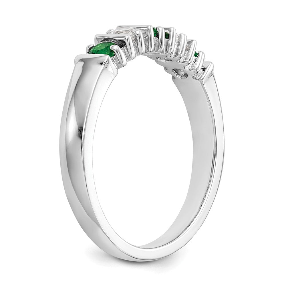14k White Gold Real Diamond w/Emerald Band