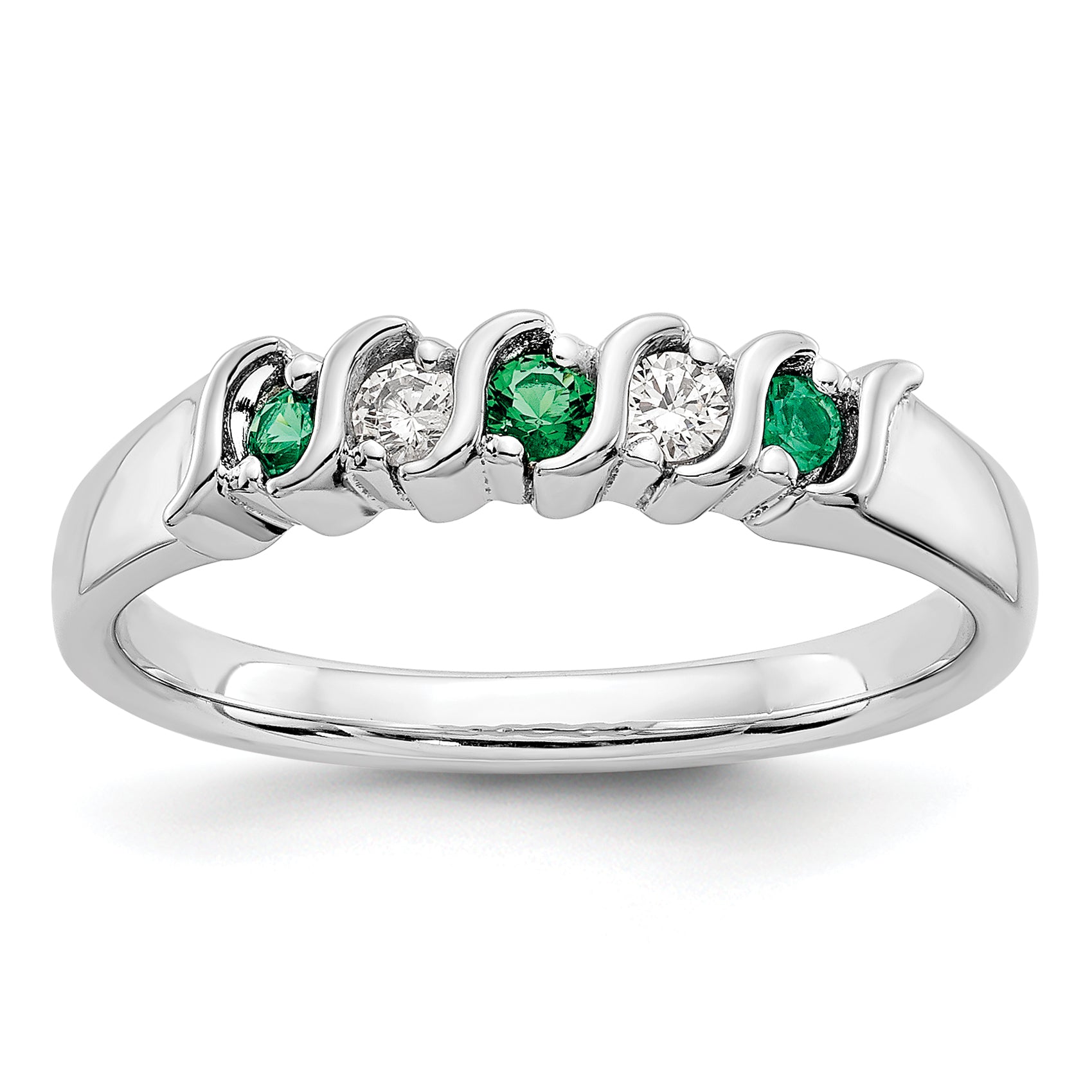 10K White Gold Diamond W/Emerald Band